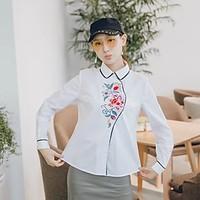 Women\'s Going out Casual/Daily Simple Chinoiserie All Seasons Shirt, Embroidered Shirt Collar Long Sleeve Cotton Medium