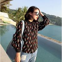 womens casualdaily simple shirt print shirt collar long sleeve polyest ...