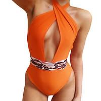 Women\'s Halter One-piece, Cross / Solid Nylon Orange Swimwear