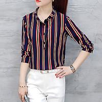 womens plus size formal work simple street chic all seasons shirt stri ...