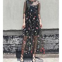 Women\'s Going out Casual/Daily Simple Street chic Sheath Dress, Solid Round Neck Above Knee Long Sleeve Black Rayon Polyester Fall Winter