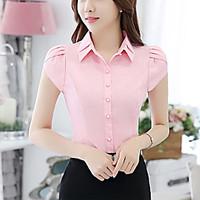 womens going out simple summer shirt solid stand short sleeve blue pin ...