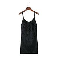 Women\'s Going out Casual/Daily Simple Street chic Sheath Dress, Solid Round Neck Above Knee Long Sleeve Black Rayon Polyester Fall Winter