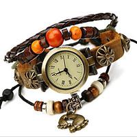 Women\'s Alloy Leather Handcrafted Vintage Bracelet Table Wrist Watch