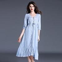 Women\'s Going out Casual/Daily Party Vintage Street chic Sophisticated Patchwork V Neck Linen Polyester Loose Dress