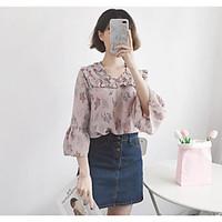 Women\'s Casual/Daily Simple Summer Blouse, Floral V Neck ¾ Sleeve Polyester