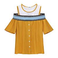 womens going out cute t shirt solid patchwork round neck short sleeve  ...