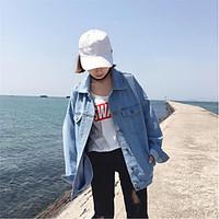 Women\'s Casual/Daily Vintage Simple Spring Jacket, Solid Shirt Collar Long Sleeve Short Others
