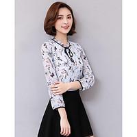 womens casualdaily simple summer blouse print round neck long sleeve f ...