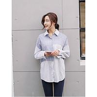 womens casualdaily simple summer shirt striped square neck long sleeve ...