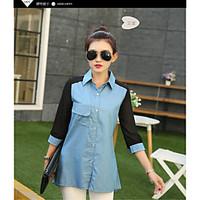 womens formal simple shirt solid shirt collar length sleeve cotton