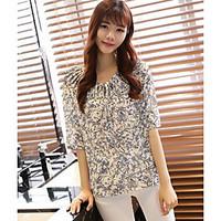 Women\'s Casual/Daily Simple Cute Spring Summer Blouse, Floral Round Neck Short Sleeve Others Thin