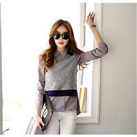 Women\'s Casual/Daily Simple Shirt, Striped Shirt Collar Long Sleeve Cotton