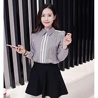 Women\'s Casual/Daily Simple Shirt, Striped Shirt Collar Long Sleeve Cotton