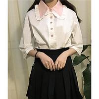 Women\'s Casual/Daily Simple Cute Spring Summer Shirt, Solid Patchwork Shirt Collar ½ Length Sleeve Others Thin