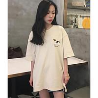 Women\'s Casual/Daily Simple Cute Spring Summer T-shirt, Embroidered Round Neck Short Sleeve Cotton Thin