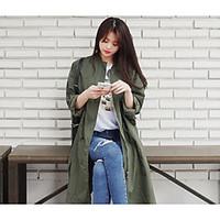 womens casualdaily simple fall trench coat solid stand long sleeve lon ...
