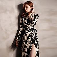 womens party street chic loose dress print v neck maxi long sleeve cot ...