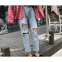 womens mid rise inelastic jeans pants street chic simple straight ripp ...