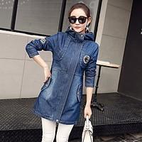 womens casualdaily simple spring denim jacket solid hooded long sleeve ...