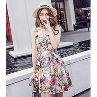 womens casualdaily a line dress floral strap above knee sleeveless cot ...