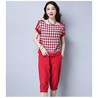 womens casualdaily simple t shirt pant suits check boat neck short sle ...