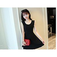 womens casualdaily a line dress solid round neck above knee sleeveless ...