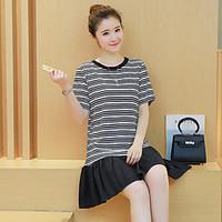 womens casualdaily cute a line dress striped round neck above knee sho ...