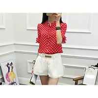 Women\'s Casual/Daily Simple Blouse, Polka Dot Stand Short Sleeve Cotton