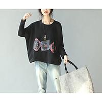 womens casualdaily sweatshirt print pure color round neck strenchy cot ...