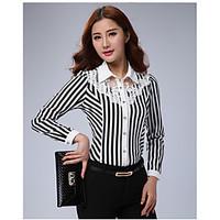 Women\'s Casual/Daily Work Simple Shirt, Striped Square Neck Long Sleeve Polyester