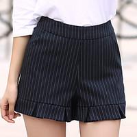 Women\'s Fine Stripe Plus Size Straight Wide Leg Chinos Shorts Pants, Going out Casual/Daily Simple Cute Striped Pleated High Rise Zipper Polyester