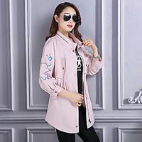 Women\'s Casual/Daily Simple Street chic Spring Trench Coat, Solid Round Neck Long Sleeve Regular Cotton