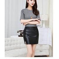 Women\'s Mid Rise Mini Skirts, Sexy Bodycon Knitting Solid