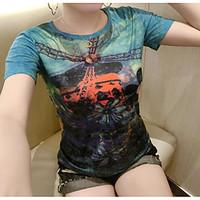 womens casualdaily simple t shirt print round neck short sleeve cotton ...