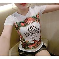 womens casualdaily simple t shirt print round neck short sleeve cotton ...