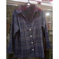 womens casualdaily simple shirt plaid stand long sleeve cotton bamboo  ...