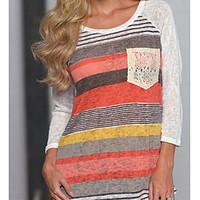 womens casualdaily simple t shirt striped round neck sleeve cotton bam ...