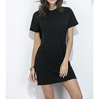 womens going out sheath dress solid round neck above knee short sleeve ...