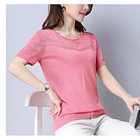 womens daily simple t shirt solid round neck short sleeve acrylic