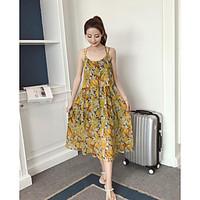 womens casual cute chiffon dress print strap maxi slings polyester sum ...