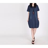 womens going out simple tunic dress solid round neck knee length short ...