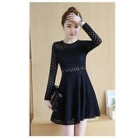 womens casualdaily a line dress solid round neck above knee long sleev ...