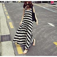 Women\'s Casual/Daily Sheath Dress, Striped Strap Maxi Sleeveless Silk Summer Mid Rise Micro-elastic Thin