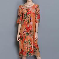 womens going out loose dress floral round neck knee length length slee ...