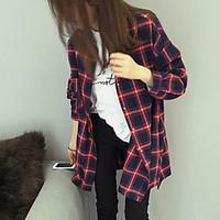 womens casualdaily simple shirt check shirt collar long sleeve cotton