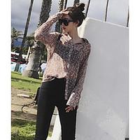 Women\'s Going out Casual/Daily Simple Cute Spring Summer Blouse, Floral Round Neck Long Sleeve Others Thin
