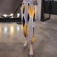 Women\'s Harem Chiffon Chinos Pants Going out Punk Gothic Letter Yellow Orange Elasticity Spring Summer