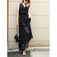 womens casualdaily beach simple loose dress solid v neck maxi sleevele ...