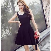 Women\'s Casual/Daily Skater Dress, Solid Asymmetrical Above Knee Sleeveless Polyester Summer High Rise Inelastic Medium